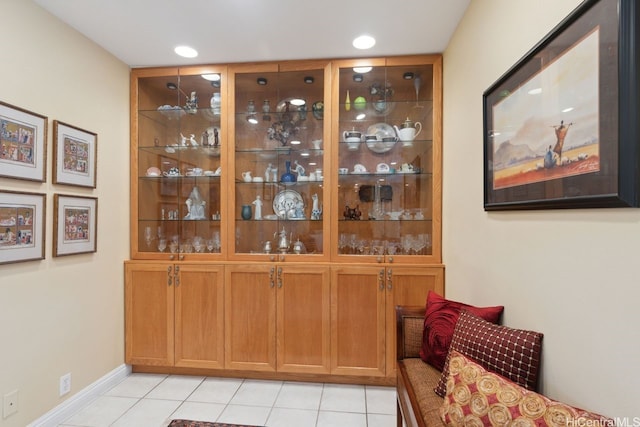 6370 Hawaii Kai Dr Unit 37, Honolulu, HI 96825 - bar with light tile patterned flooring, baseboards, and recessed lighting