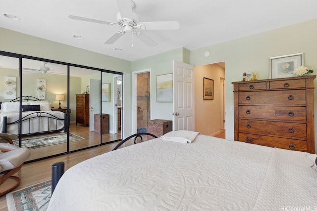 6370 Hawaii Kai Dr Unit 37, Honolulu, HI 96825 - bedroom featuring ceiling fan, a closet, recessed lighting, and wood finished floors