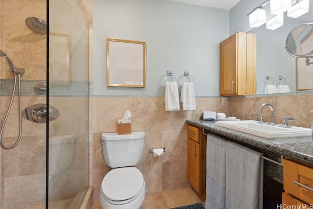 6370 Hawaii Kai Dr Unit 37, Honolulu, HI 96825 - full bath featuring tile walls, a tile shower, vanity, a wainscoted wall, and toilet