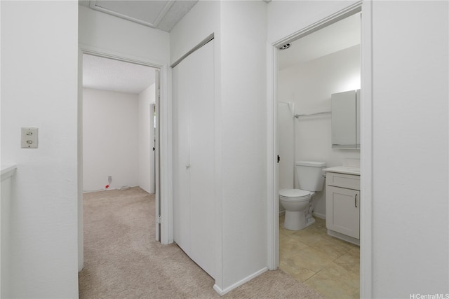 interior space featuring light colored carpet