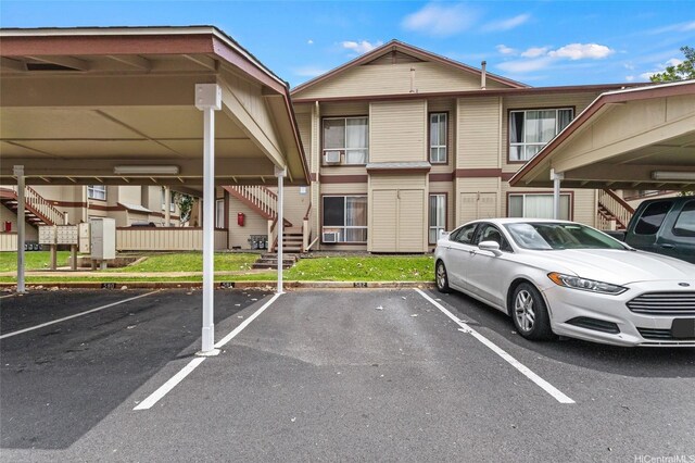 partially covered parking lot with stairs