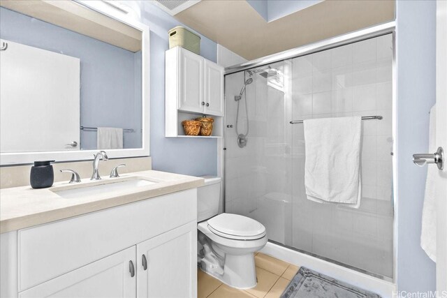 1296 Kapiolani Blvd Unit 3403, Honolulu, HI 96814 - full bath with a stall shower, vanity, tile patterned flooring, and toilet