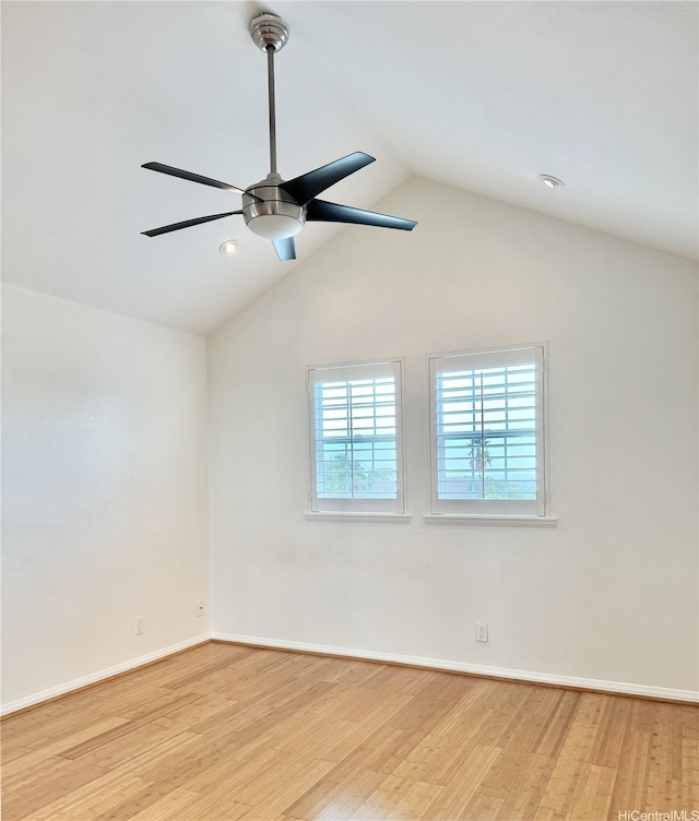 98-1810 Kaahumanu St Unit 3, Pearl City, HI 96782 - empty room featuring ceiling fan, lofted ceiling, and light wood-style floors