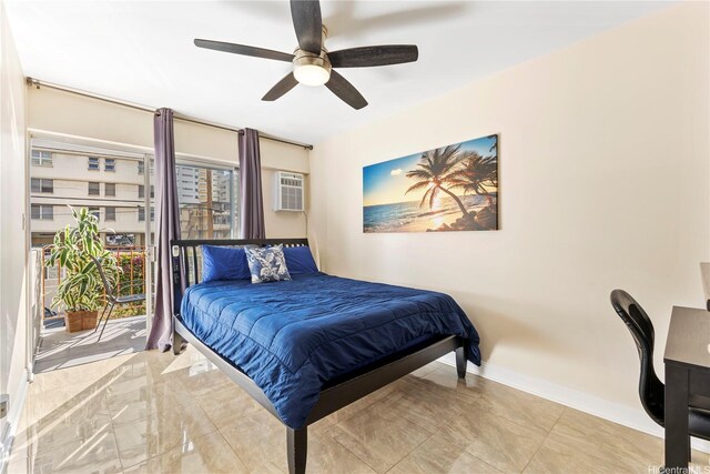 236 Liliuokalani Ave Unit 201, Honolulu, HI 96815 - bedroom featuring a ceiling fan and a wall mounted air conditioner