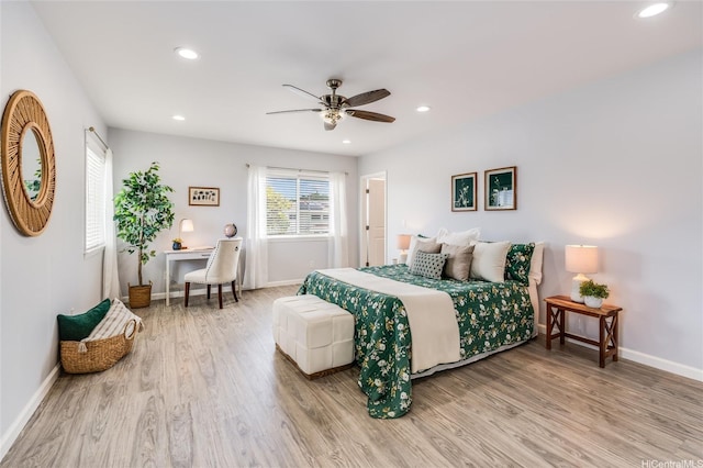 91-865 Ma Ke Kula St, Ewa Beach, HI 96706 - bedroom featuring light wood-style flooring, recessed lighting, baseboards, and a ceiling fan