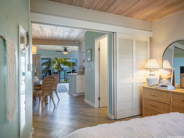 87-561 Farrington Hwy Unit 315, Waianae, HI 96792 - bedroom with beamed ceiling, light wood-style flooring, and wood ceiling