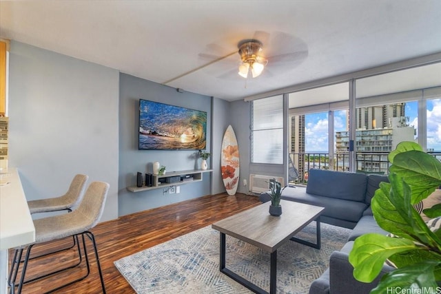 475 Atkinson Dr Unit 1806, Honolulu, HI 96814 - living room featuring wood finished floors and a ceiling fan