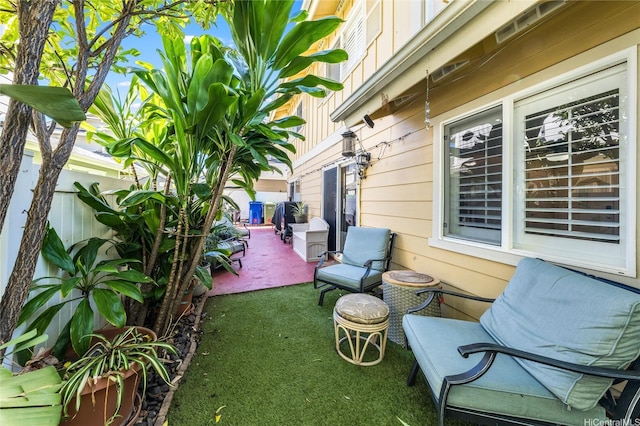 view of yard with a patio and fence