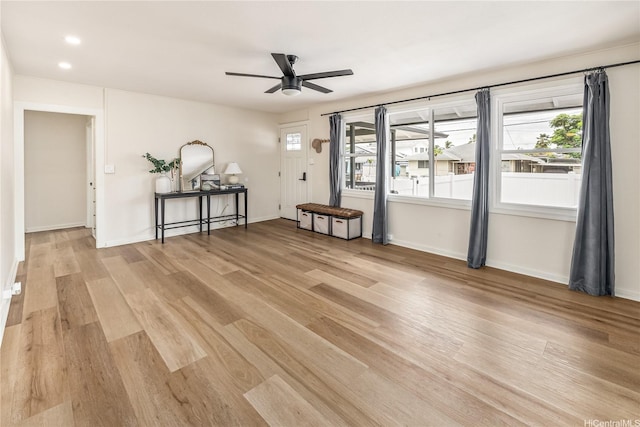 552 Kalolina St, Kailua, HI 96734 - spare room featuring baseboards, a ceiling fan, light wood finished floors, and recessed lighting