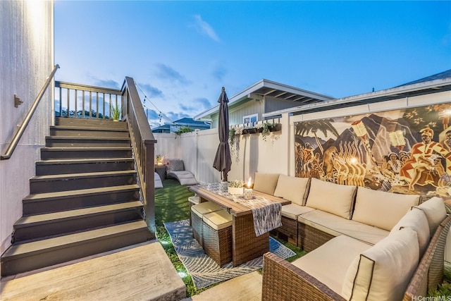 552 Kalolina St, Kailua, HI 96734 - view of patio with stairs, a fenced backyard, and an outdoor hangout area