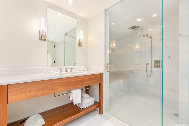 2139 Kuhio Ave Fl 34Th, Honolulu, HI 96815 - full bath with vanity, a stall shower, and recessed lighting
