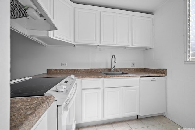 46-270 Kahuhipa St Unit A419, Kaneohe, HI 96744 - kitchen featuring electric range, white dishwasher, a sink, and white cabinetry