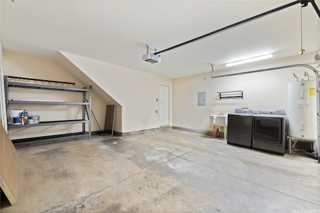 91-1860 Luahoana St Unit 114, Ewa Beach, HI 96706 - garage featuring electric water heater, washer and dryer, electric panel, and a garage door opener