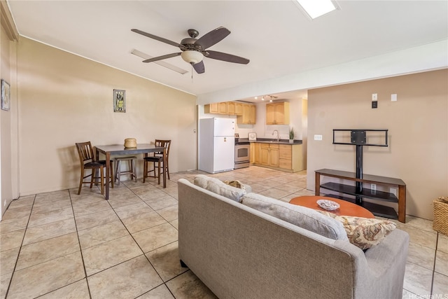 363 Ilimalia Loop, Kailua, HI 96734 - living area featuring a ceiling fan, lofted ceiling, and light tile patterned flooring
