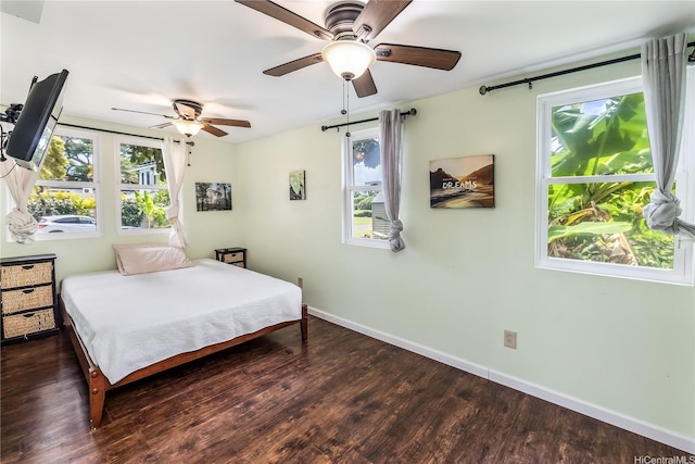 363 Ilimalia Loop, Kailua, HI 96734 - bedroom with baseboards, dark wood-style flooring, and ceiling fan