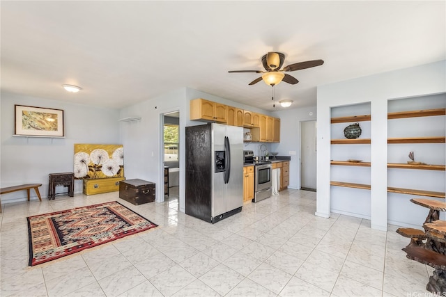 363 Ilimalia Loop, Kailua, HI 96734 - kitchen featuring stainless steel appliances, a ceiling fan, and dark countertops