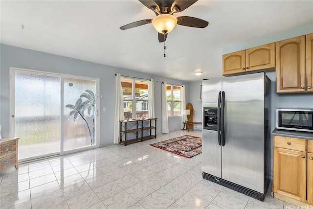 363 Ilimalia Loop, Kailua, HI 96734 - kitchen featuring appliances with stainless steel finishes, ceiling fan, and light marble finish floors