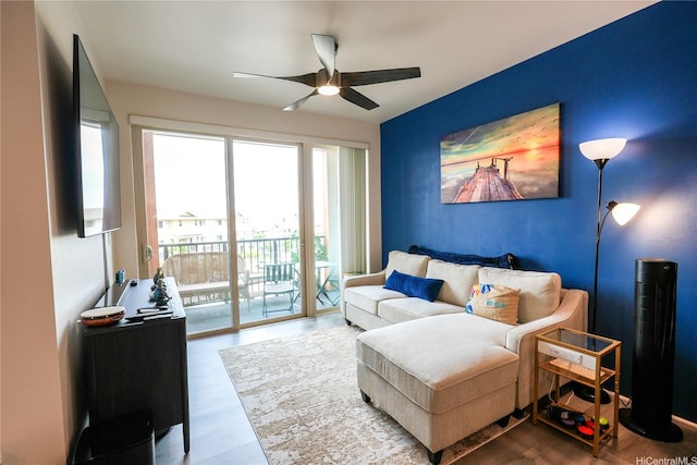 91-3633 Kauluakoko St Unit 5204, Ewa Beach, HI 96706 - living area with a ceiling fan and wood finished floors
