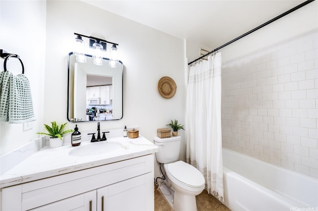 1031 Maunaihi Pl Unit 802, Honolulu, HI 96822 - bathroom with toilet, vanity, tile patterned floors, and shower / bathtub combination with curtain