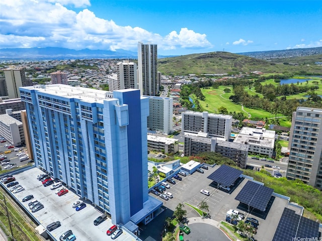 bird's eye view with a view of city and a water and mountain view