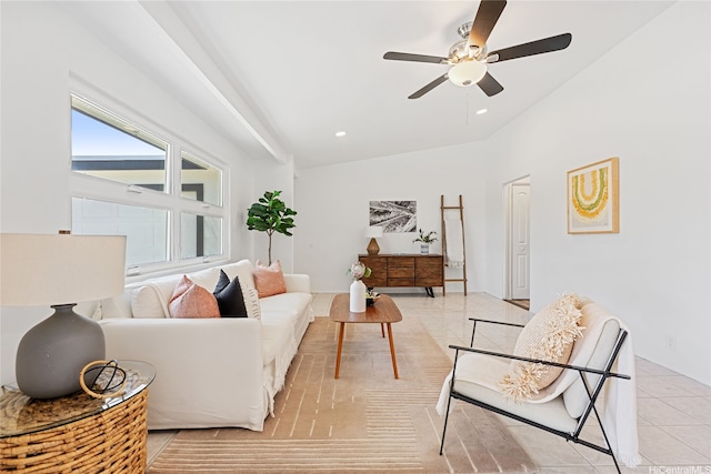 15 Aimikana St, Kailua, HI 96734 - living area featuring ceiling fan, light tile patterned floors, and recessed lighting