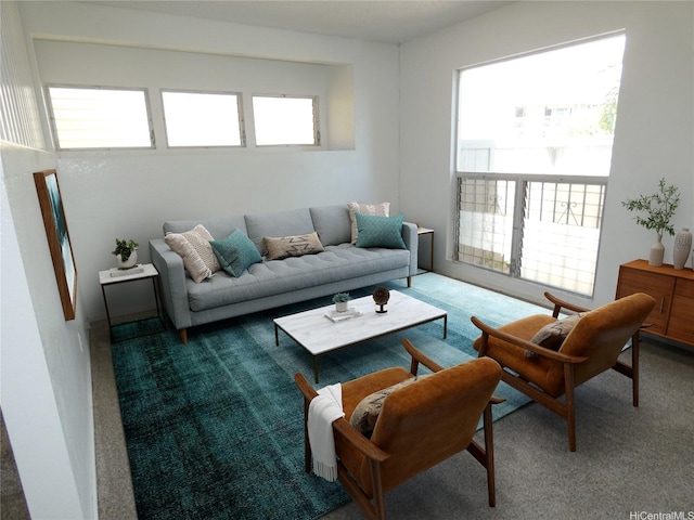 living area with carpet