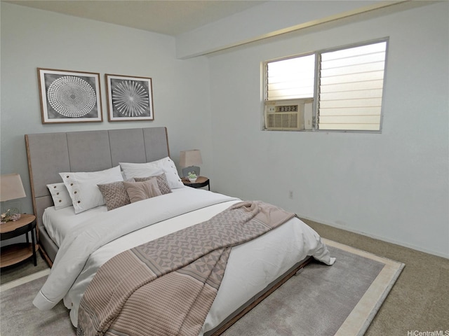 bedroom featuring carpet and cooling unit