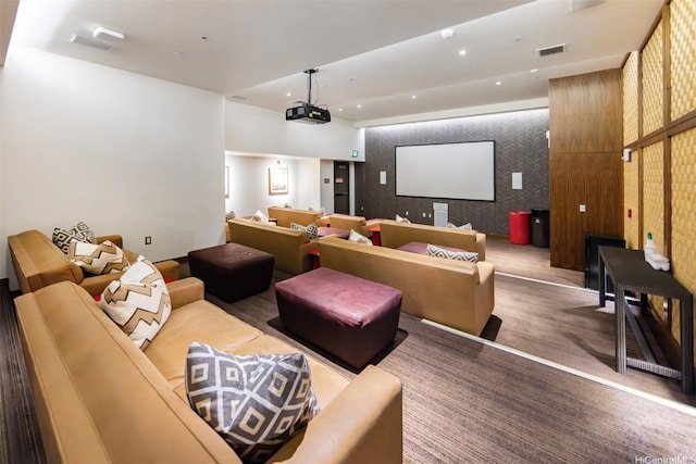 1189 Waimanu St Unit 2308, Honolulu, HI 96814 - home theater with visible vents, recessed lighting, an accent wall, and carpet flooring