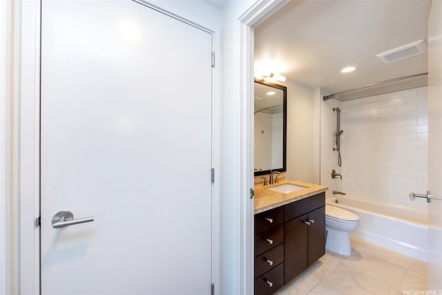 1189 Waimanu St Unit 2308, Honolulu, HI 96814 - bathroom with visible vents, tile patterned flooring, vanity, toilet, and bathing tub / shower combination