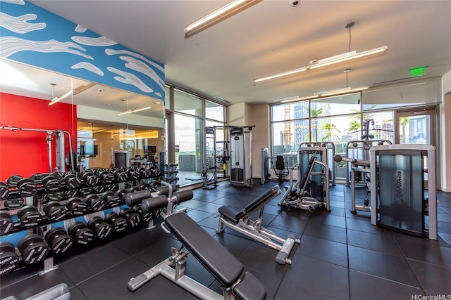 1001 Queen St Unit 1804, Honolulu, HI 96814 - gym featuring a wall of windows