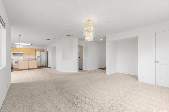 91-1459 Pukanala St, Ewa Beach, HI 96706 - unfurnished living room featuring light colored carpet, a notable chandelier, and visible vents