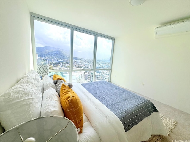 1631 Kapiolani Blvd Unit 3706, Honolulu, HI 96814 - bedroom featuring a wall mounted AC, carpet, floor to ceiling windows, a mountain view, and a city view
