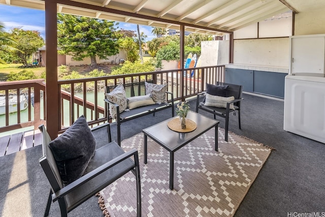 6215 Kawaihae Pl Unit B102, Honolulu, HI 96825 - view of patio featuring washer / clothes dryer and outdoor lounge area