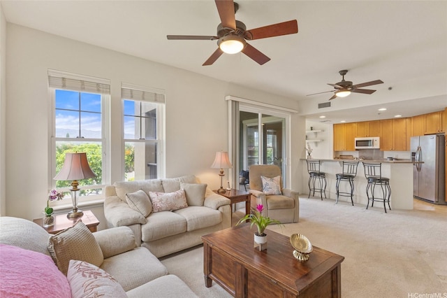520 Lunalilo Home Rd Unit 8124, Honolulu, HI 96825 - living area with a ceiling fan, light colored carpet, visible vents, and recessed lighting