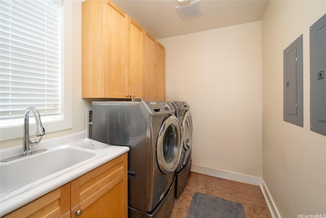 91-1243 Kuanoo St, Ewa Beach, HI 96706 - washroom with separate washer and dryer, electric panel, cabinet space, and baseboards