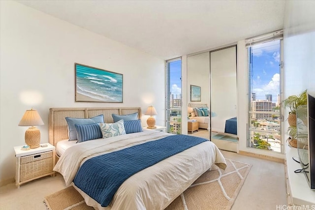 796 Isenberg St Unit 11A, Honolulu, HI 96826 - bedroom featuring light colored carpet, multiple windows, expansive windows, and a closet