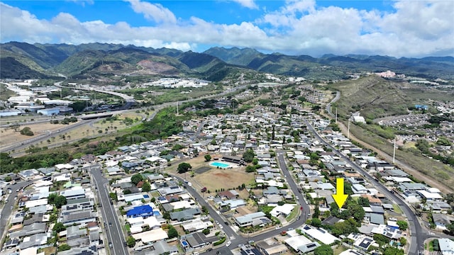 birds eye view of property featuring a residential view and a mountain view