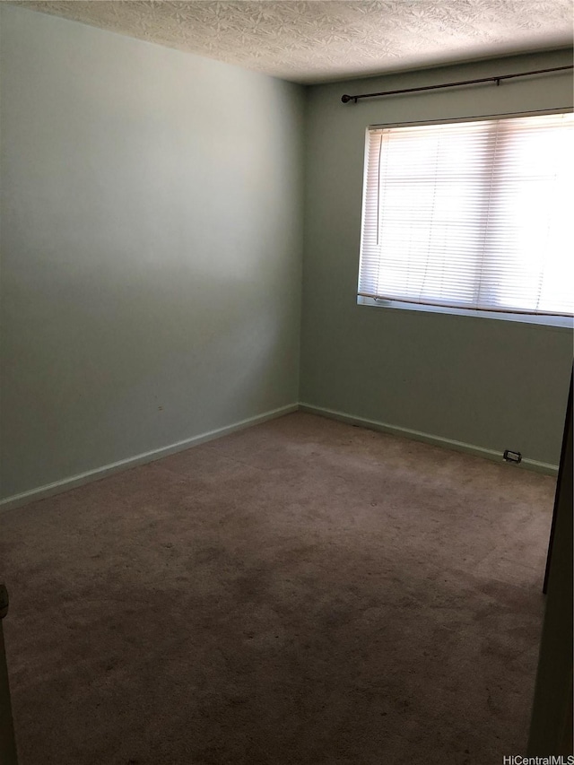 carpeted spare room with baseboards and a textured ceiling