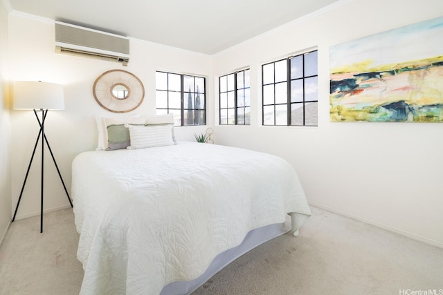 91-1046 Apaa St, Ewa Beach, HI 96706 - carpeted bedroom with crown molding, baseboards, and a wall mounted air conditioner