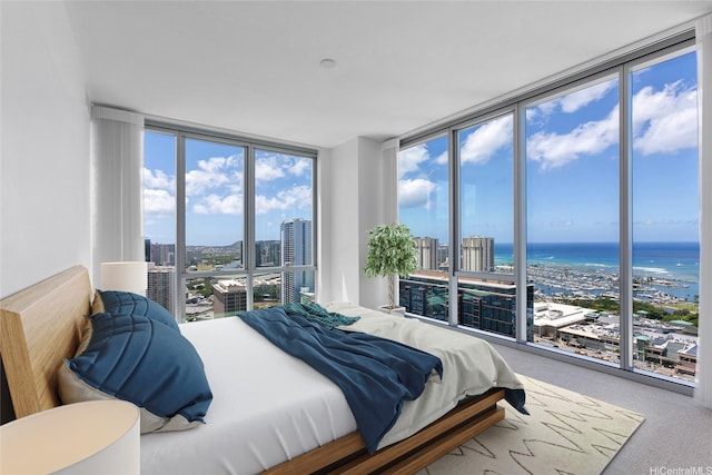 629 Keeaumoku St Unit 3401, Honolulu, HI 96814 - bedroom with carpet floors, a view of city, a water view, and a wall of windows