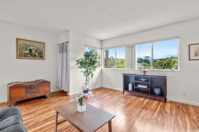 103 Kahako St Unit A, Kailua, HI 96734 - living area with a textured ceiling, wood finished floors, and baseboards