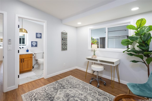 1242 Auwaiku St, Kailua, HI 96734 - office featuring light wood-style flooring, baseboards, and recessed lighting