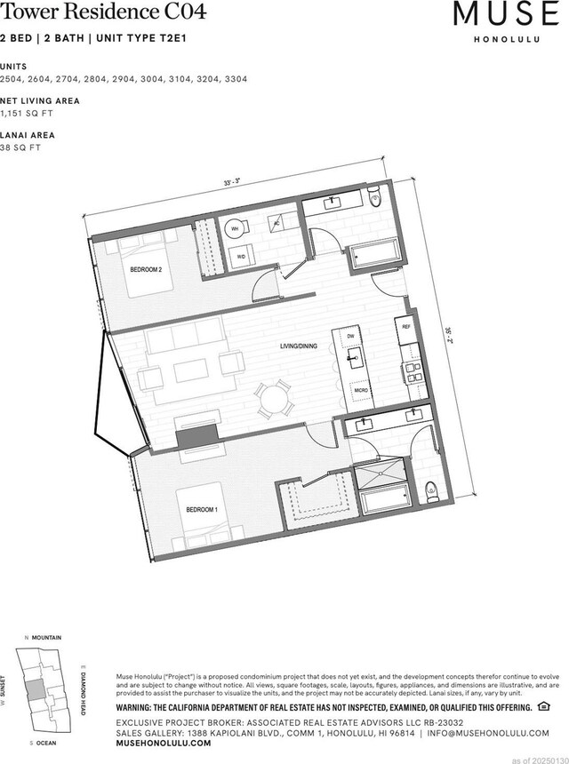 1538 Kapiolani Blvd Unit 3304, Honolulu, HI 96814 - floor plan / room layout