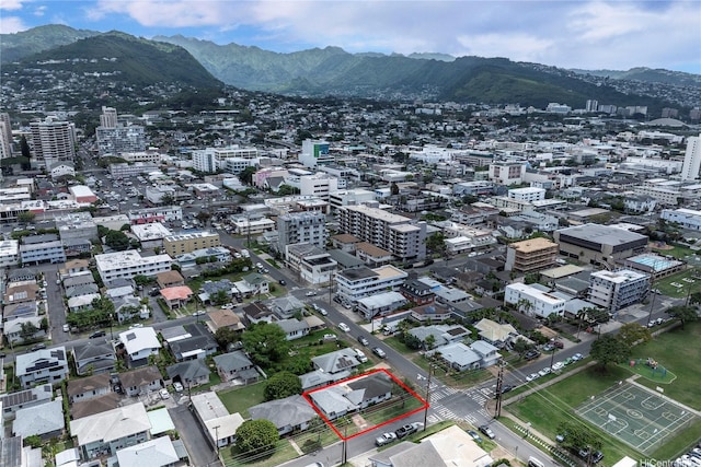 bird's eye view featuring a view of city and a mountain view