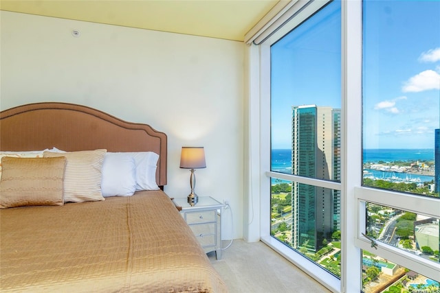 88 Piikoi St Unit 3509, Honolulu, HI 96814 - bedroom featuring carpet flooring, a water view, and a view of city