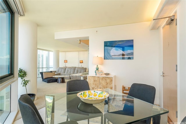 dining area with carpet flooring