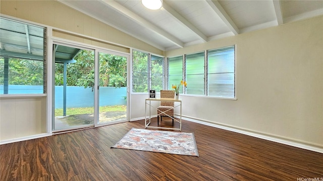 45-1016/45-1016A Anoi Rd, Kaneohe, HI 96744 - interior space with baseboards, lofted ceiling with beams, and wood finished floors