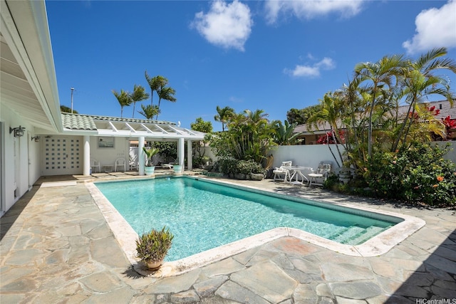 view of pool featuring a fenced backyard, a patio, and a fenced in pool