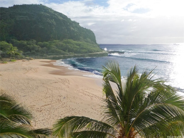 property view of water featuring a beach view