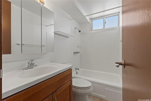 full bathroom with vanity, tub / shower combination, and toilet
